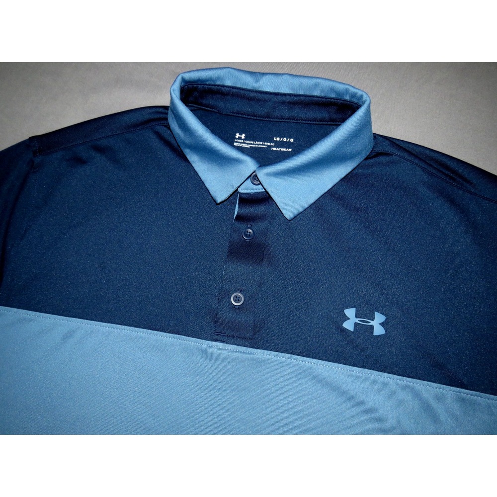 Under Armour‎ Hear Gear Blue Striped Stretch Polo Golf Shirt Men's Large